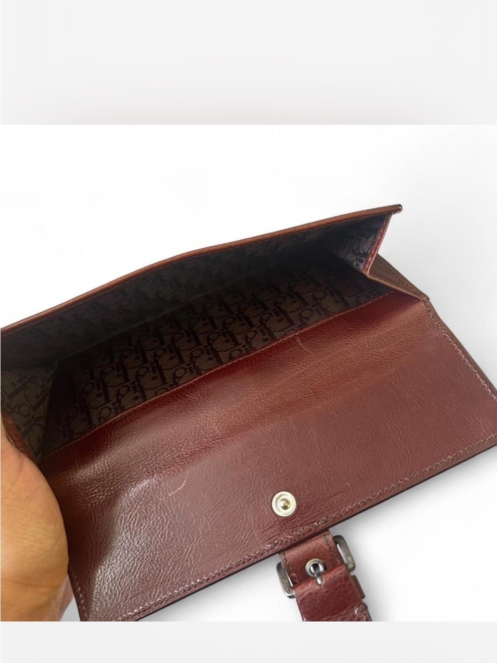 Rare Vintage Christian Dior Brown Leather Embroidered Wallet - Picture 3 of 9